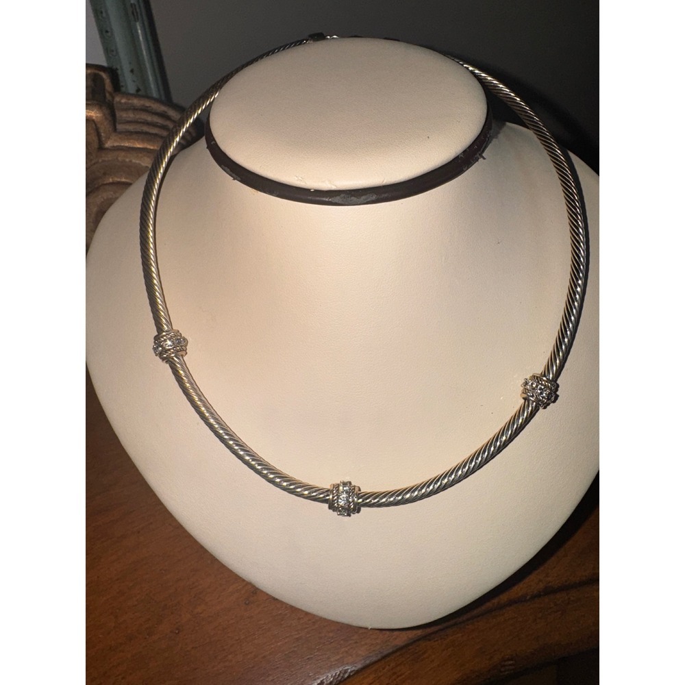 Cable Collar Necklace with Crystal Accents Statement‎ Fashion Jewelry